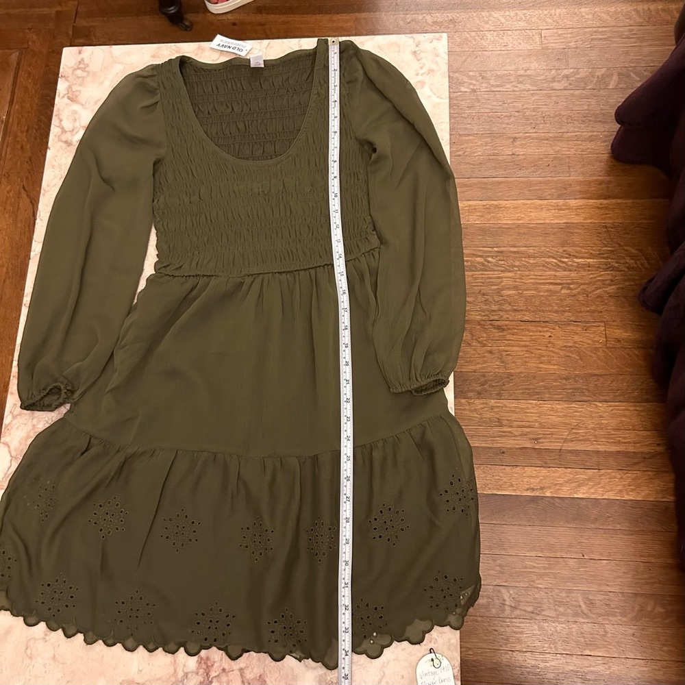 OLD NAVY Size XS Fit & Flare Eyelet Mini Dress Olive Green NWT - Picture 9 of 13
